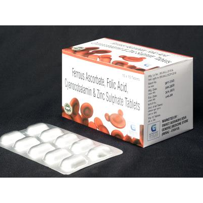 Ferrous Ascorbate, Folic Acid, Cyanocobalamin & Zinc Sulphate Tablets