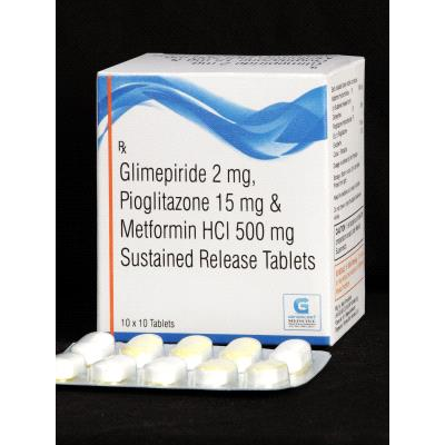 Glimepiride 2mg,Pioglitazone 15mg &Metformin HCL 500mg SR Tab